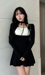 ネックリボンデザインフレアニットミニワンピース – Darich (ダーリッチ)