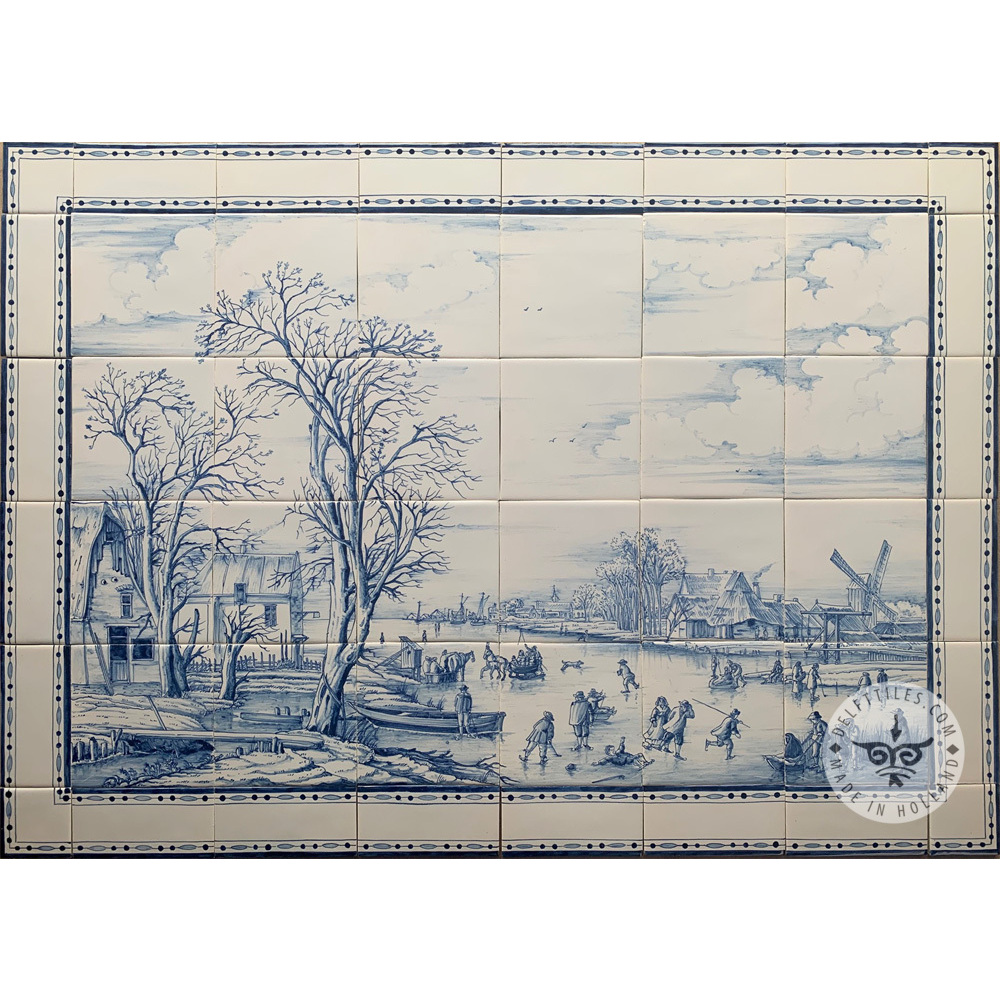 Winter Landscape tile Mural 6x4 tiles (L24a) + Border B07 - Delft