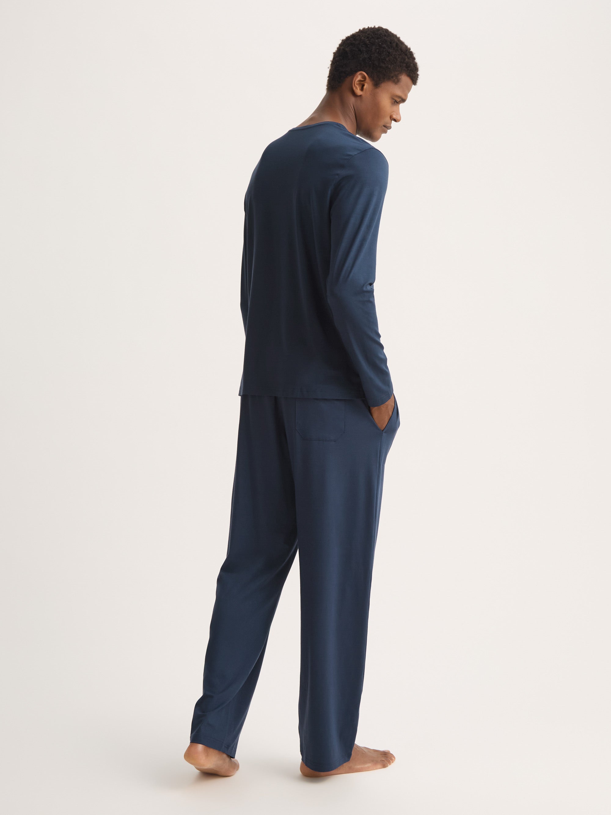 Mens Long T-Shirt Basel Micro Modal Navy | Derek Rose