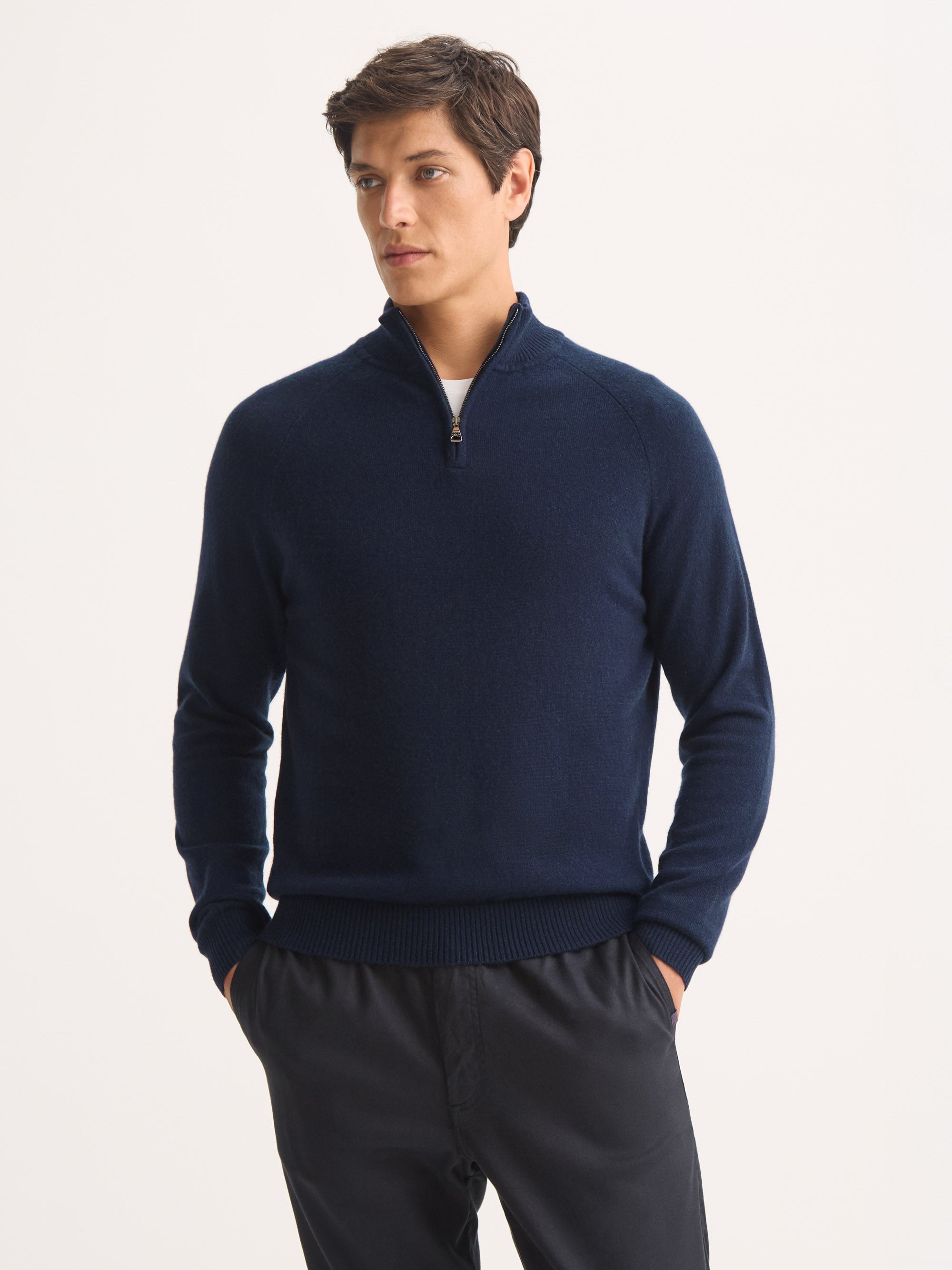 Finley Cashmere Navy Men's Half-Zip Sweater | Derek Rose