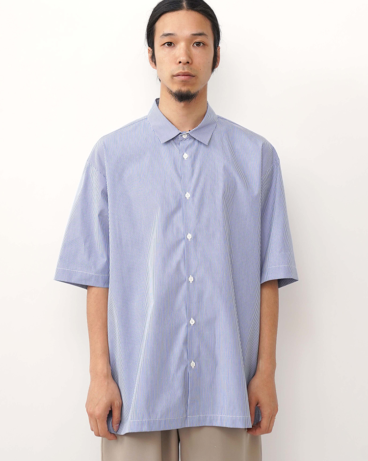 GIZA BROAD SHORT SLEEVE SHIRT / NAVY-ST | ATON (MEN)(エイトン
