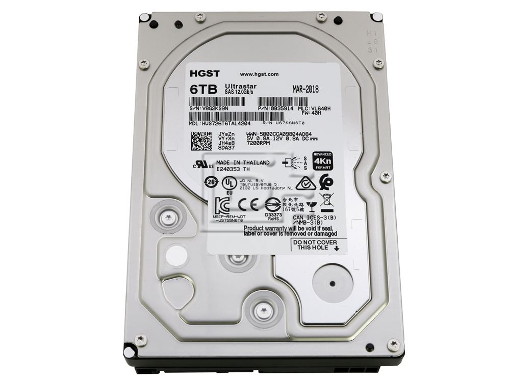 HGST / Hitachi Ultrastar 7K6 0B35914 / HUS726T6TAL4204 6TB 3.5