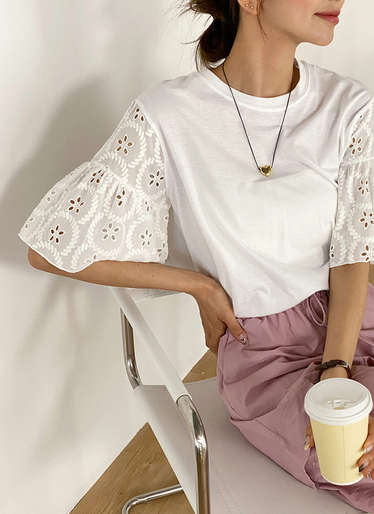 レースフレアスリーブTシャツ | レディースファッション通販 - DHOLIC