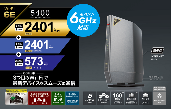 e-TREND｜バッファロー WSR-5400XE6/D [Wi-Fi6E Wi-Fiルーター 11ax/ac