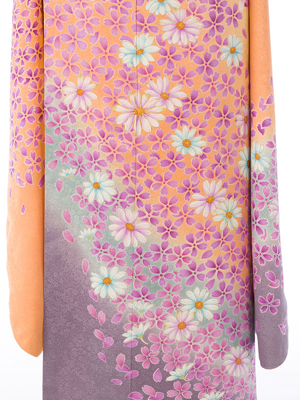 振袖|ｵﾚﾝｼﾞ系|桜|5S780|対応身長:150-160cm|ｻｲｽﾞ:7号-13号｜全国宅配可