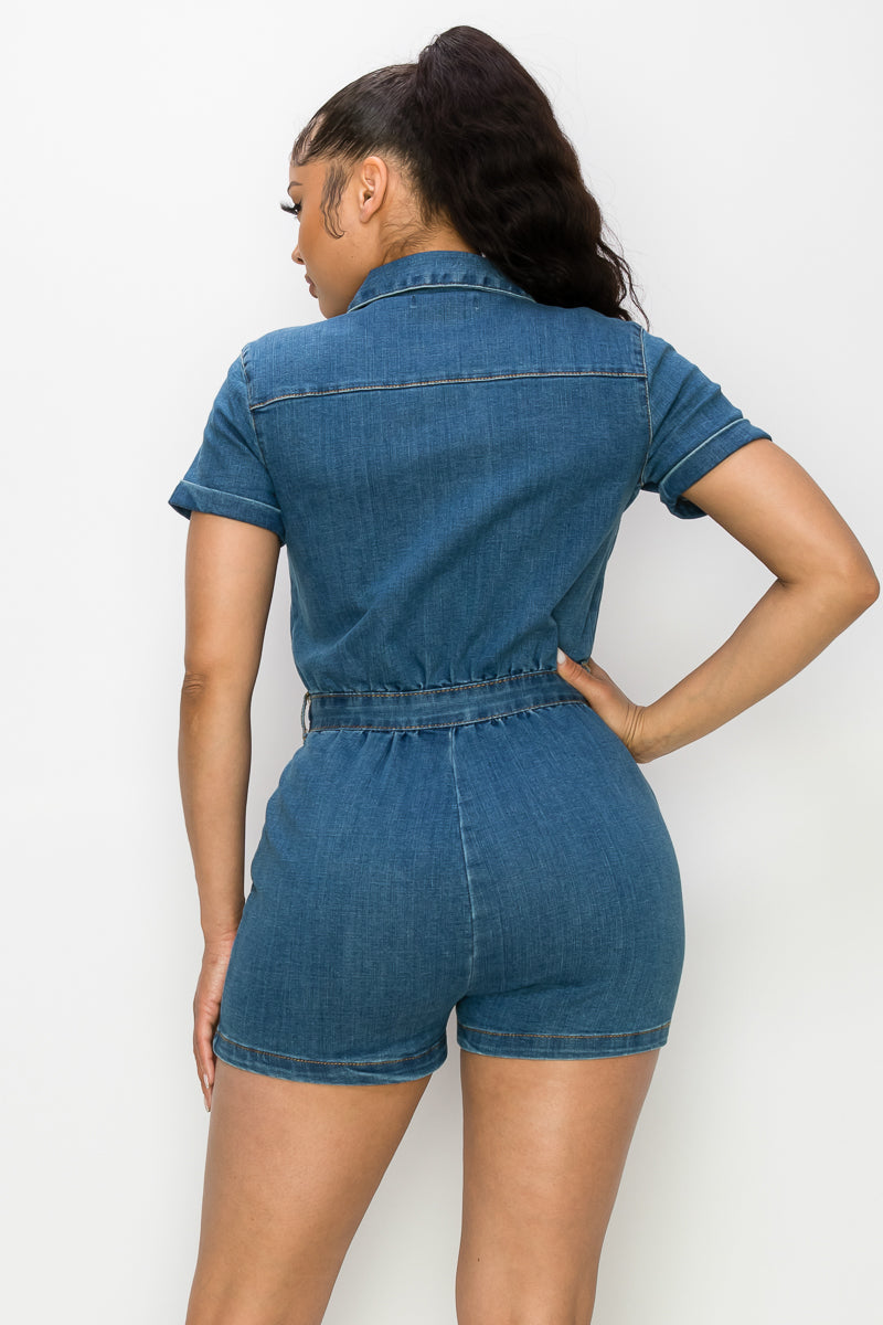 Sadie - High rise Denim Collared Romper – Encore Jeans