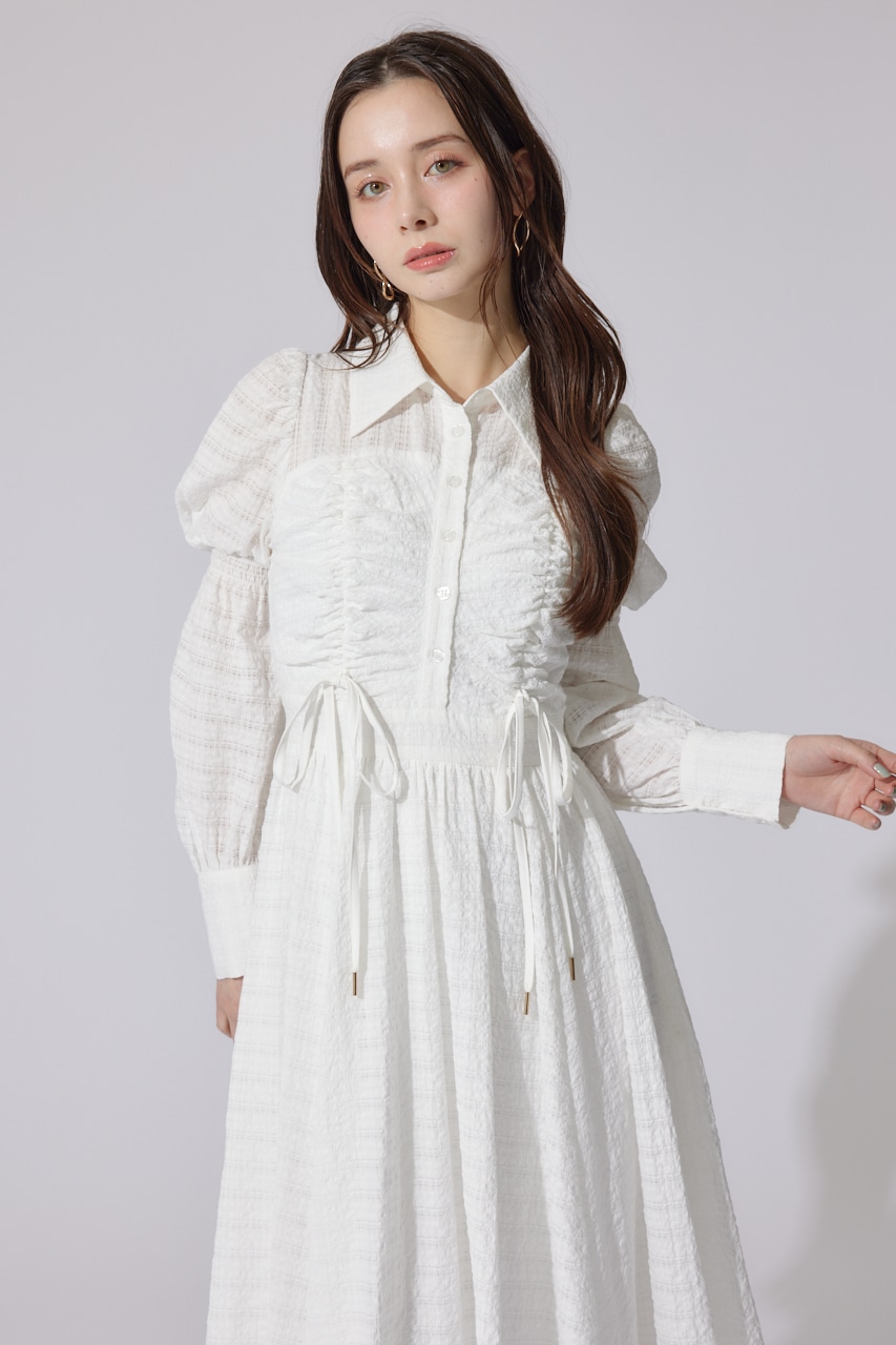 rienda | フロントシャーリングリボンシャツフレアワンピース