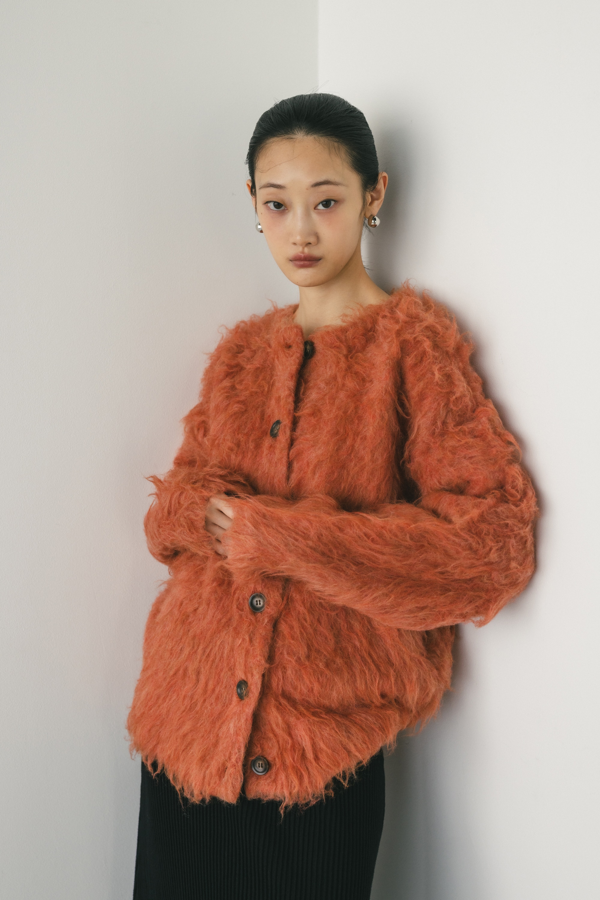 STYLEMIXER | ヘアリーカールクルーニットカーデ (カーディガン