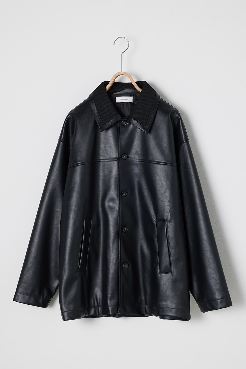 STYLEMIXER | リブカラーフェイクレザージャケット (ジャケット