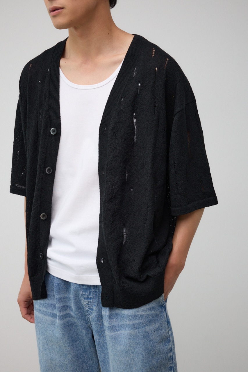 AZUL BY MOUSSY | ダメージニット半袖カーディガン (カーディガン