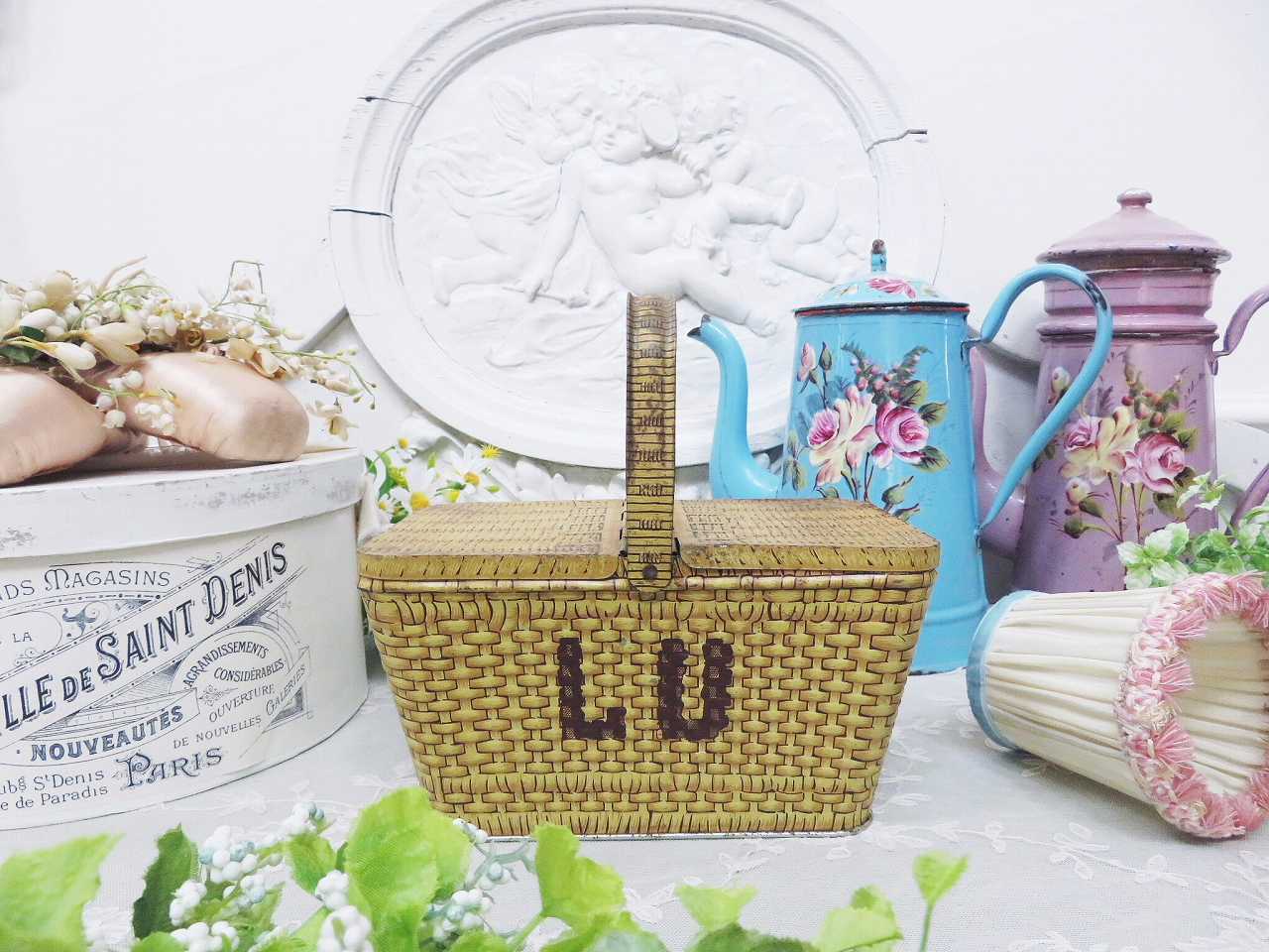 LUバスケット缶 - 薔薇と天使のアンティーク