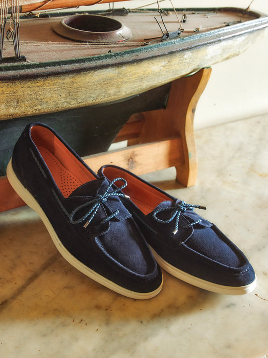 Wells - Men's Deck Shoes - Navy Suede | Fairfax & Favor