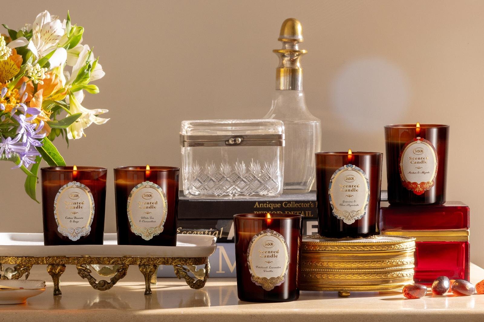 SABON“濃厚な香り広がる”アロマキャンドル、パウダリーフローラルや