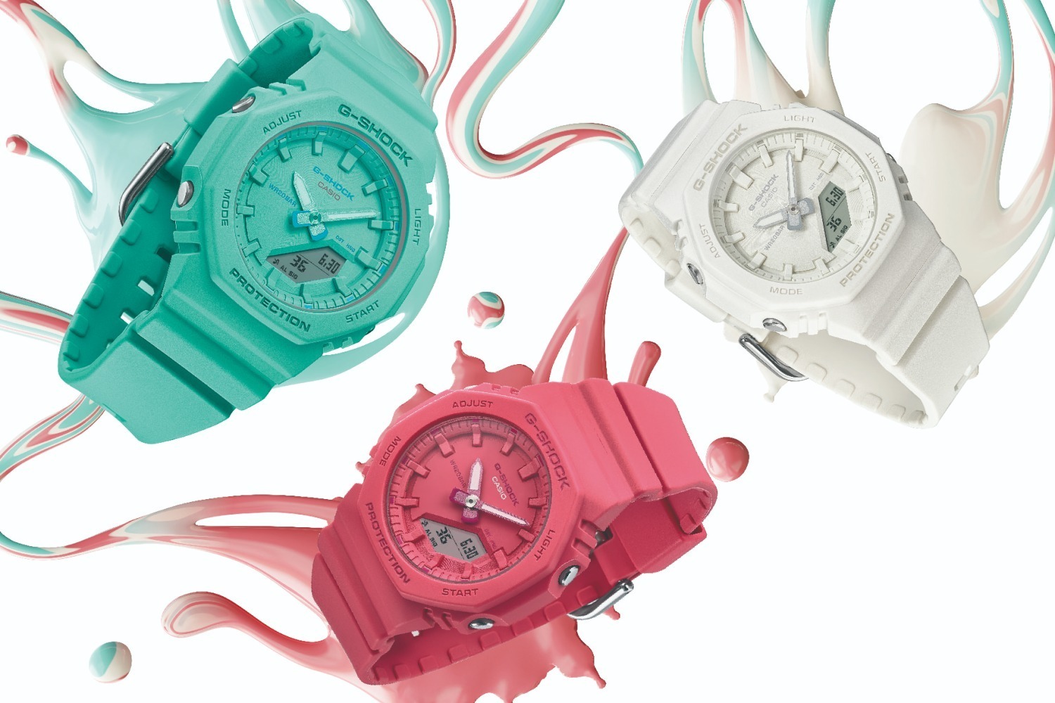 G-SHOCK“八角形”ユニセックスウオッチ、ターコイズブルーなど鮮やか