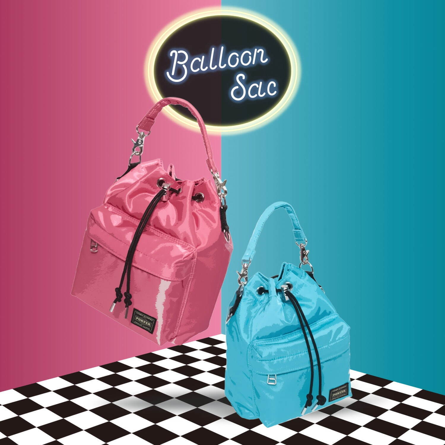 ポーター“巾着袋”着想バッグ「バルーンサック」弾けるピンク＆ソーダ