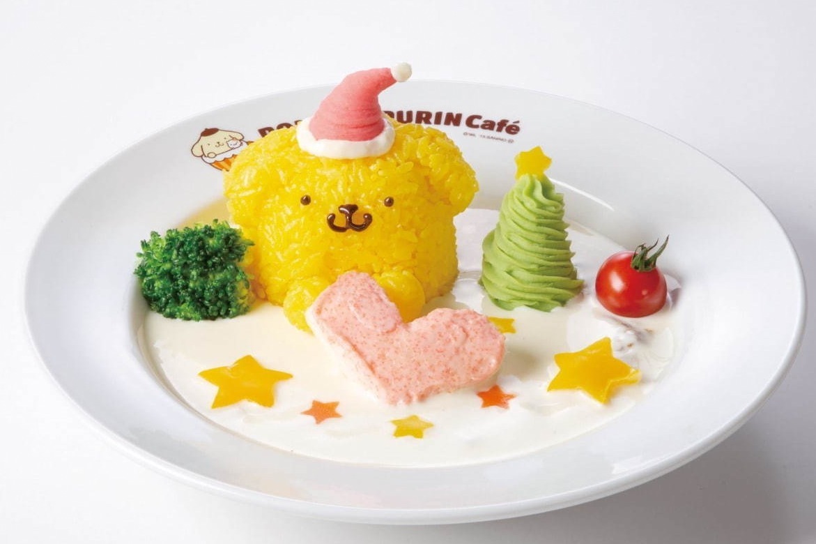ポムポムプリンカフェのクリスマス限定メニュー、プリンが雪だるまに