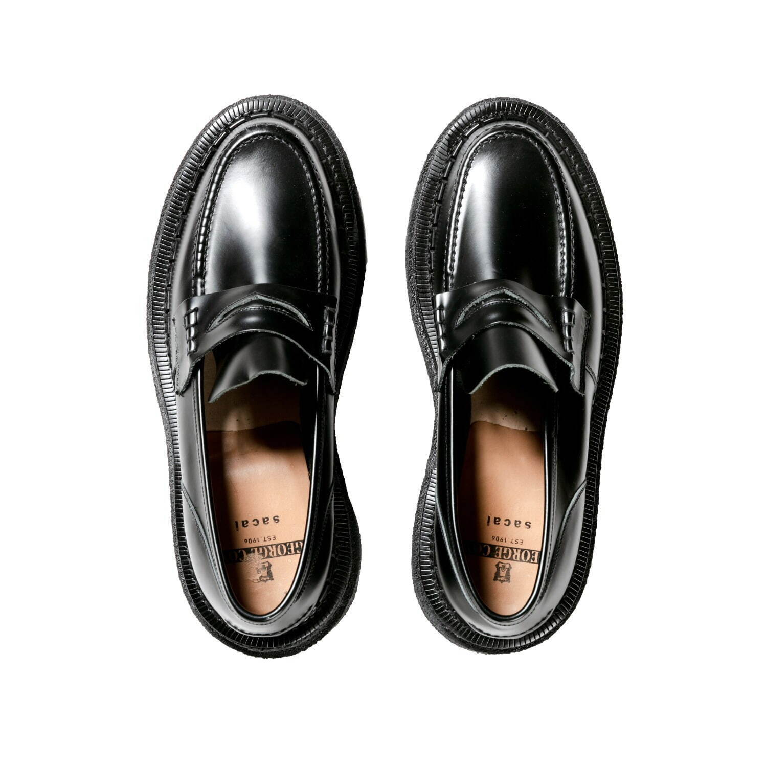 sacai×ジョージコックス“厚底”ダブルソールシューズ、アッパーに