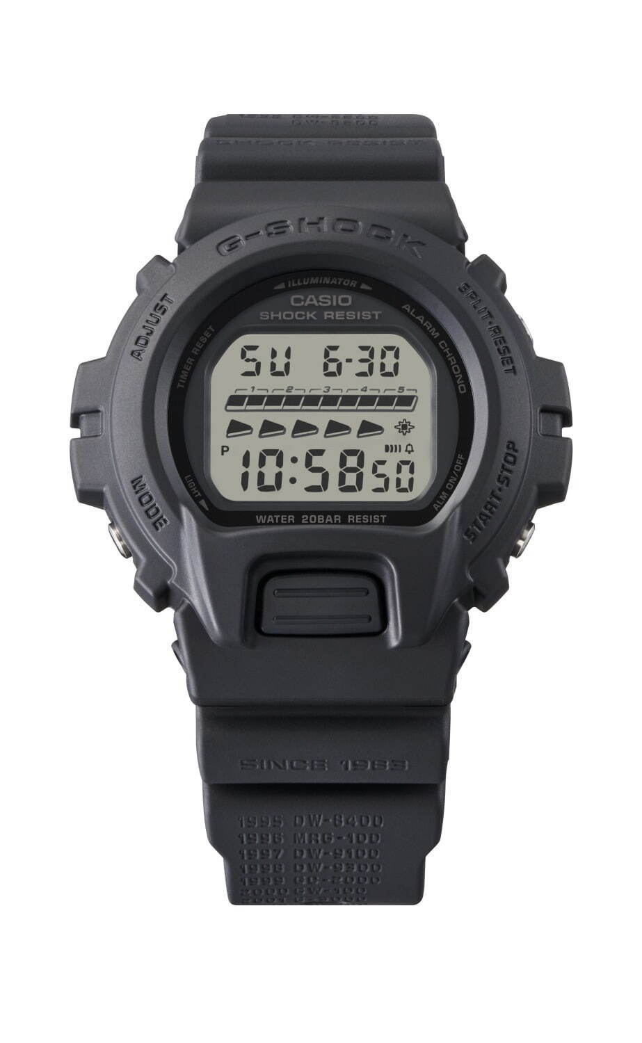 G-SHOCK40周年記念“オールブラック”腕時計、歴代モデル名をバンドに
