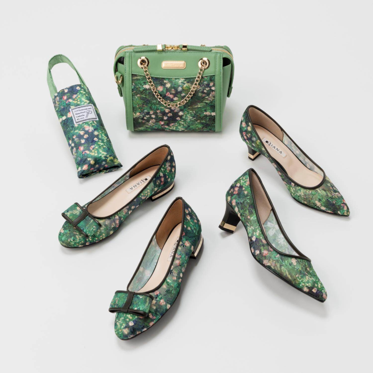 ダイアナ“名画モチーフ”シューズ＆バッグ、モネ《睡蓮》やゴッホ《ばら