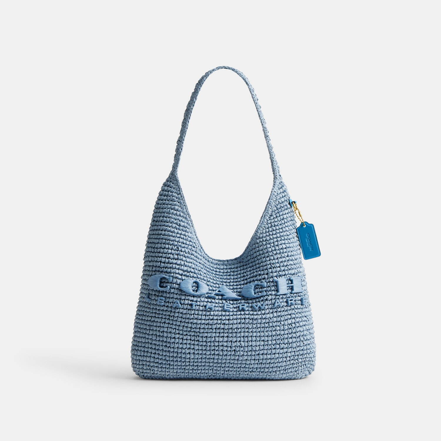 コーチ25年春ラフィアバッグ、ロゴ刺繍入りホーボー「ブルックリン」や