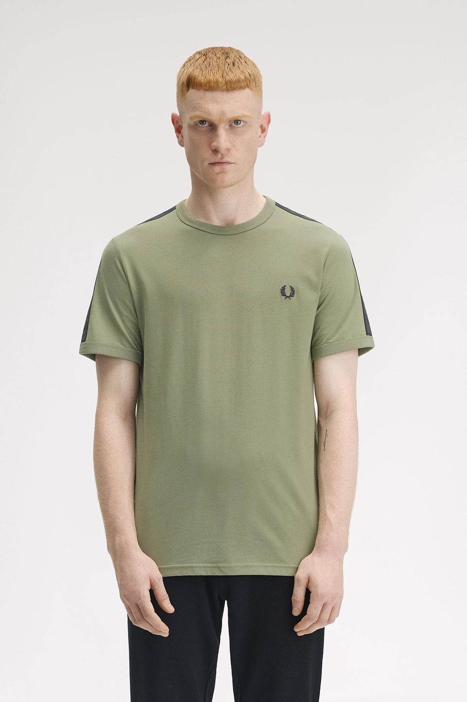 Contrast Tape Ringer T-Shirt(S Z07：OLIVE MINT / ANCHOR GREY