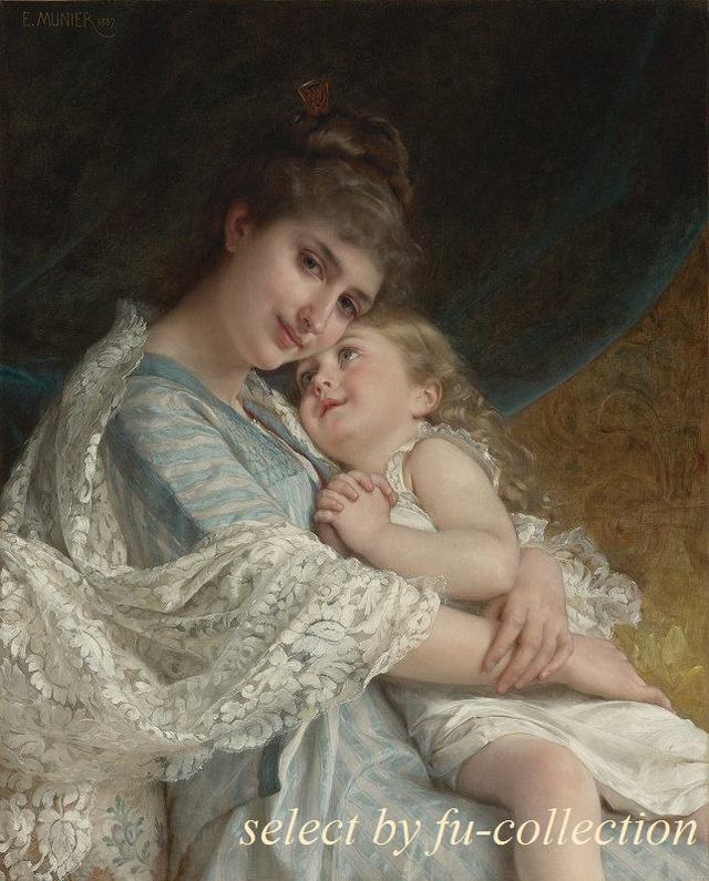 fu-collection】 ヨーロッパ名画 貴婦人と子供 0442L 78×98 大型額絵