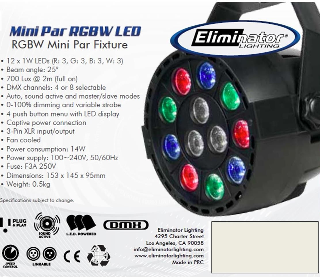 Eliminator Lighting MINI-PAR-RGBW-LED 12 x 1 Watt RGBW LED PAR