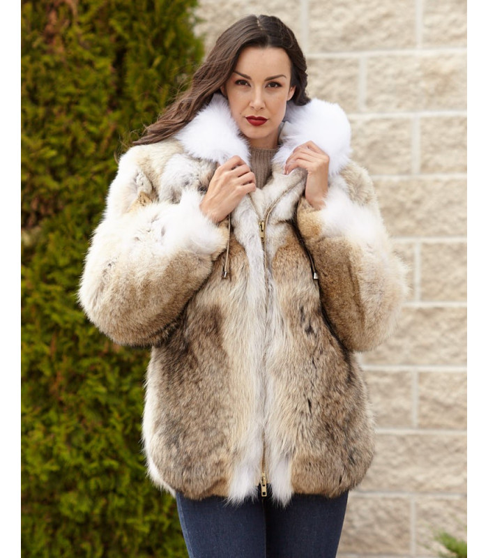 The Abby Coyote Fur Parka Coat with Hood for Women: FurHatWorld.com