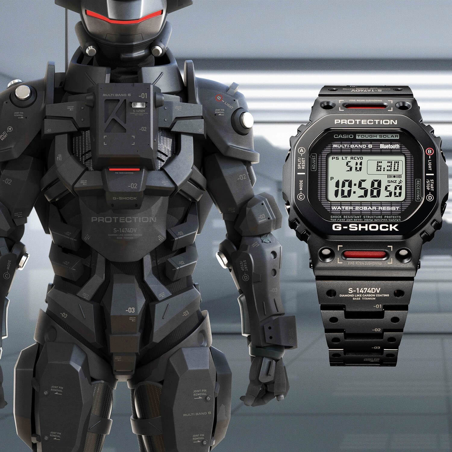 Mech-inspired G-Shock GMW-B5000TVA-1 Titanium Virtual Armor watch