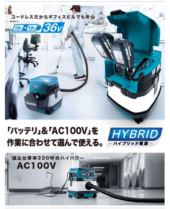 マキタ 充電式ハイブリッド集じん機 VC860DZ 18V+18V対応 （本体のみ
