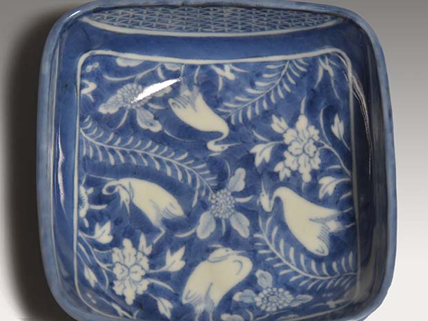 古伊万里染付鷺文四方向付 7客 江戸時代後期頃 | 古美術ささき