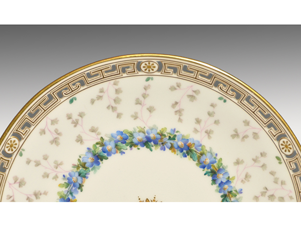 英国アンティーク MINTON ミントン 花文（青）オープンワーク 金彩