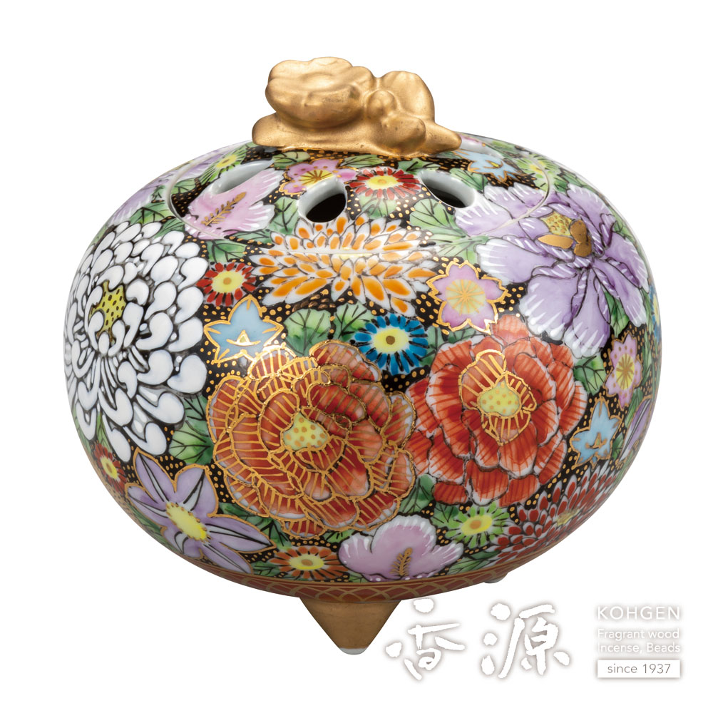 九谷焼 3.8号香炉 本金花詰 龍山の通販 - お香専門店香源