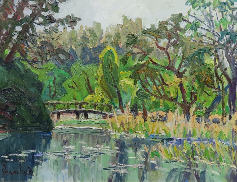 中村善策 『池畔新緑』 [古美術こもれび] 骨董,掛軸,絵画の買取と販売