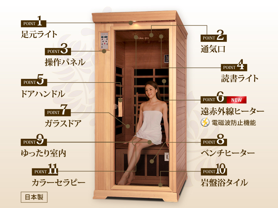 遠赤外線リラクゼーションサウナ ナチュラルスパ1人用|家庭用サウナ