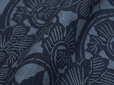 花唐草模様藍型絵染名古屋帯(w89086KK) 帯紹介