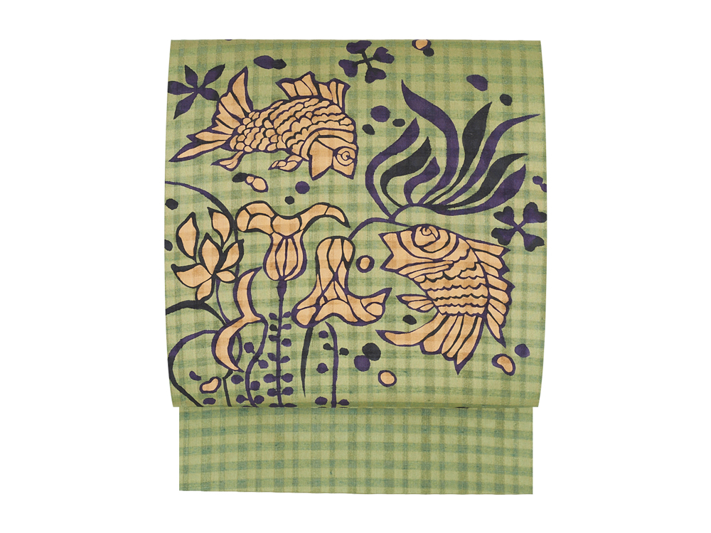 魚の模様型絵染名古屋帯 国画会会員 柚木沙弥郎作(H20_2240iP) 特選