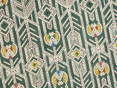 木版摺更紗名古屋帯 「木版摺更紗」人間国宝 鈴田滋人作(f21_1560ME