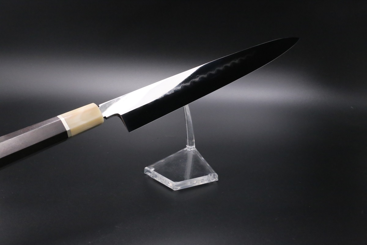 鞘付き】尺300mm 墨流しダマスカス 柳刃包丁 黒檀本牛八角柄刺身 和