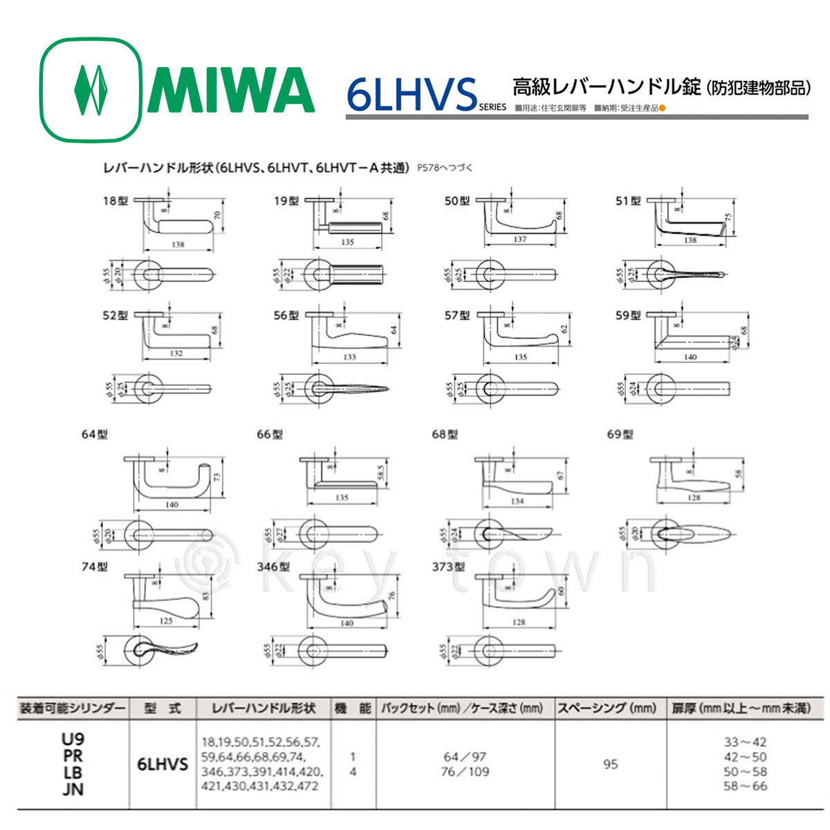 MIWA 【美和ロック】 高級レバーハンドル錠 [MIWA-6LHVS] 交換用