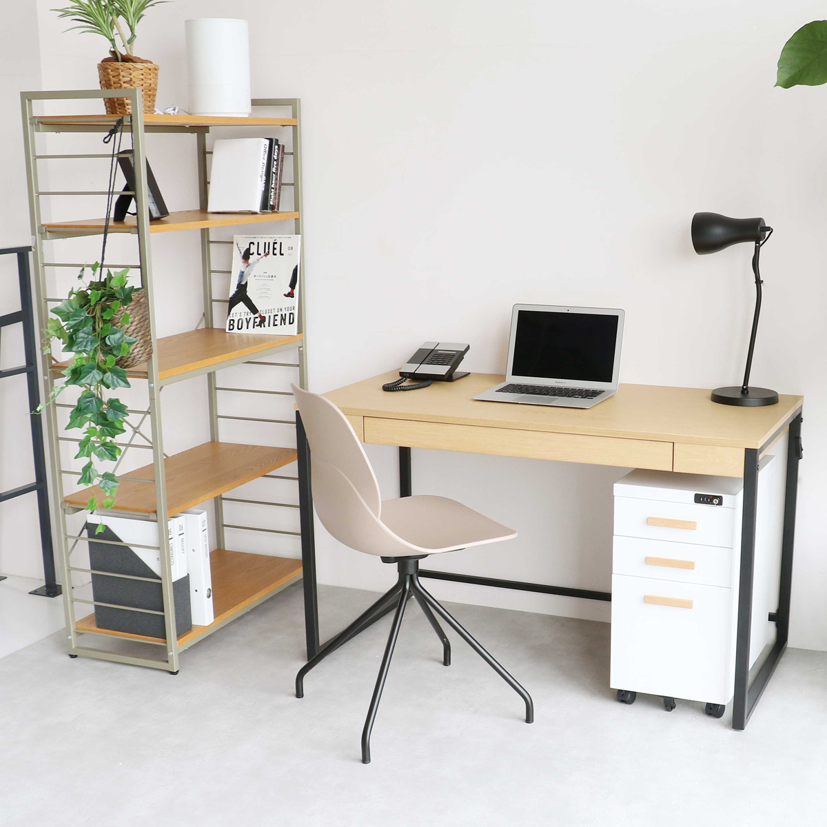 引出し付きシンプルデスク 幅1200 奥行600 高さ725 IB-OFT3758-NABK