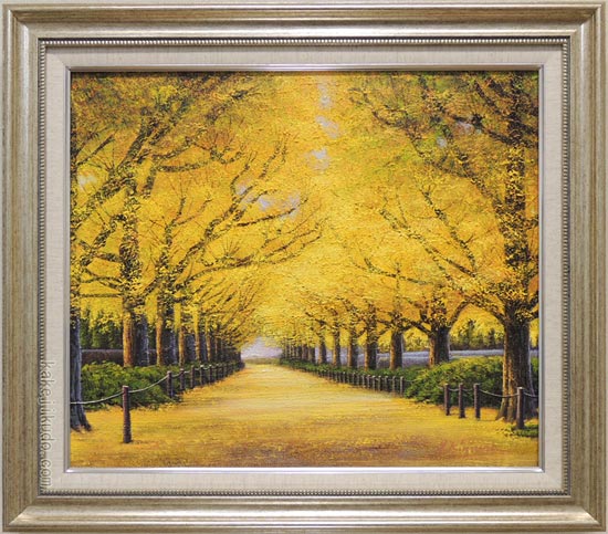 絵画 油絵 神宮外苑いちょう並木 （木村由記夫） 送料無料 【肉筆