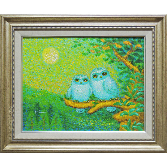 絵画 油絵 福ふくろう (佐野千恵子) 送料無料 【肉筆】【油絵】【動物