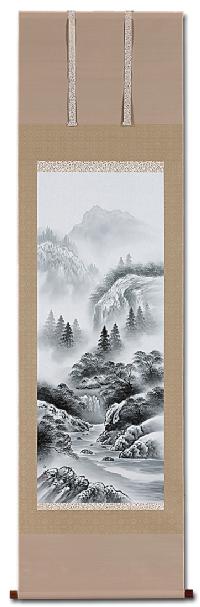 水墨山水 伊藤白雲 尺五【肉筆】！ 山水画 - 掛け軸（掛軸）販売通販