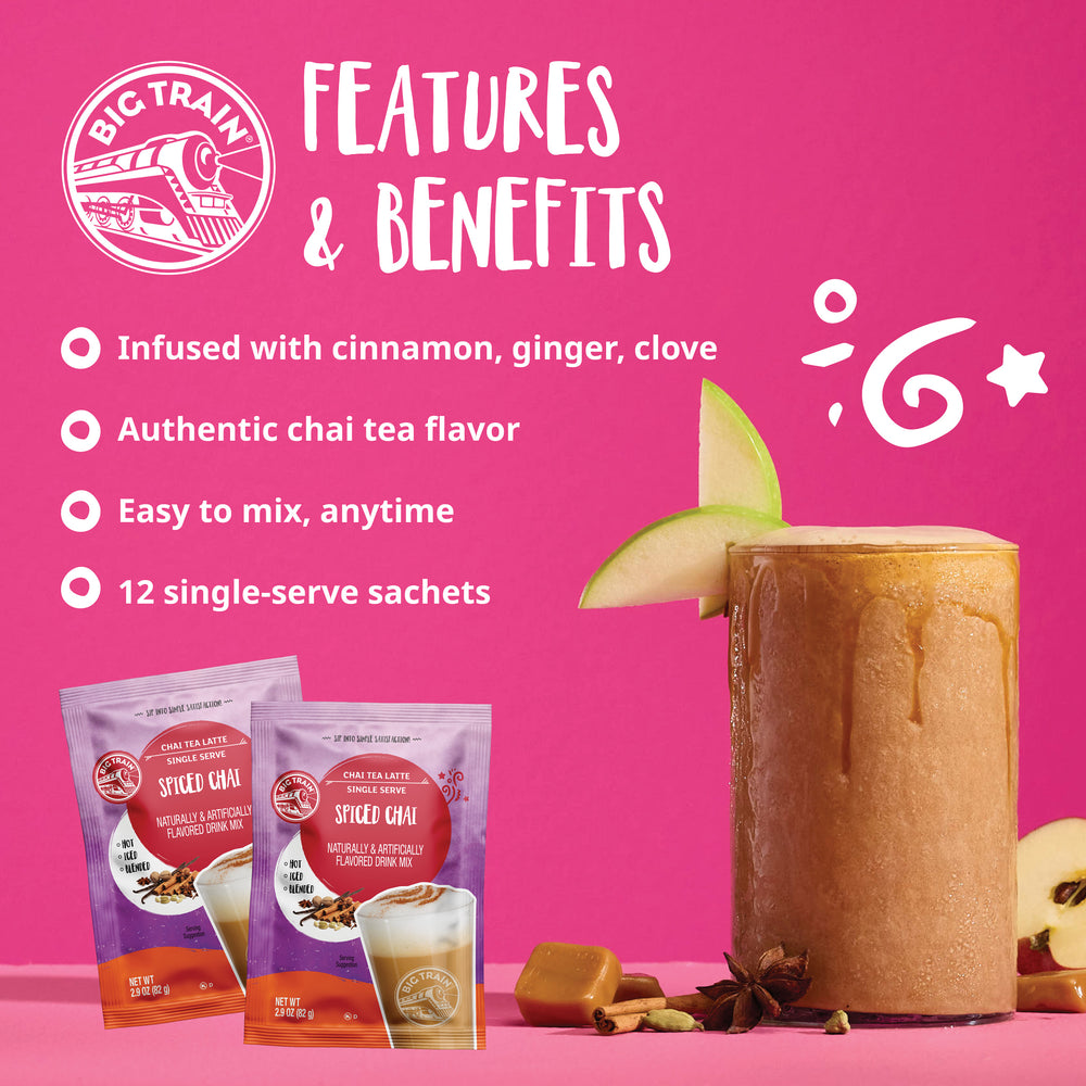 Big Train Spiced Chai Tea Latte Beverage Mix Sachet - 12 x 2.9 oz