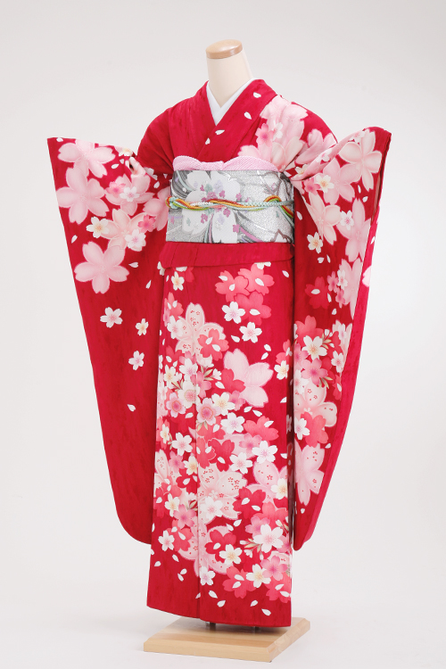成人式 振袖 レンタル 140092-S アダム＆イブ 赤地 ピンク桜
