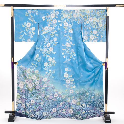 正絹 付下げ・訪問着レンタル 150062 水色 ラメ 辻が花