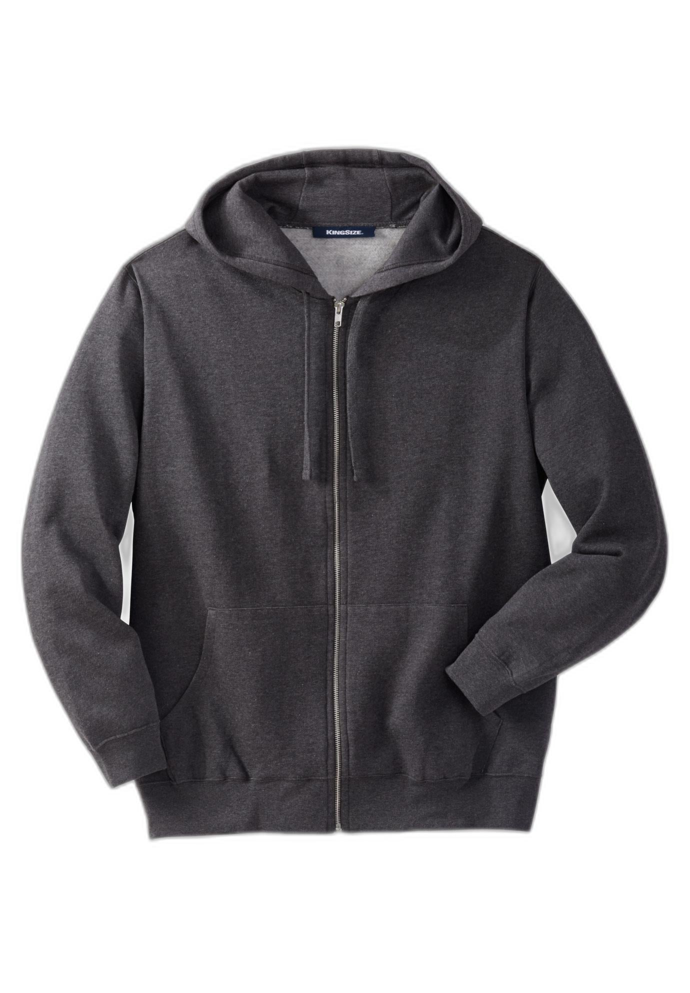 Fleece Zip-Front Hoodie with Pockets & Drawstring, Heather
