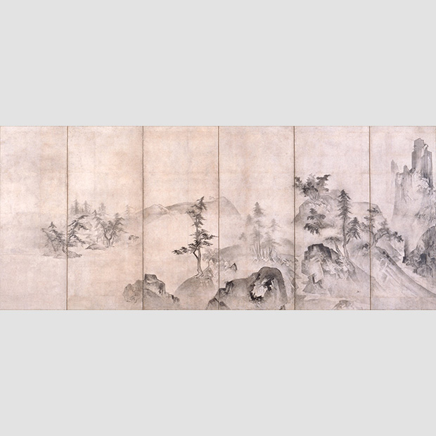 山水図屏風・伝周文筆｜絵画（日本）｜コレクション｜大和文華館