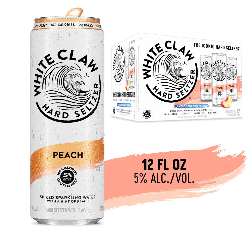White Claw Peach Hard Seltzer, 12 Pack, 12 fl oz Cans - Kroger